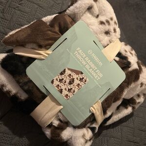 Magellan Outdoors Faux Rabbit Fur Throw Blanket in Brown, White, Cream